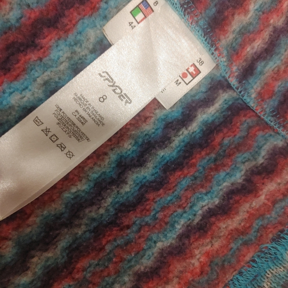 Spyder Pullover DH Sweater Womens 8 Blue Multi Zig Zag Stripe Quarter Zip Fleece - Picture 4 of 10